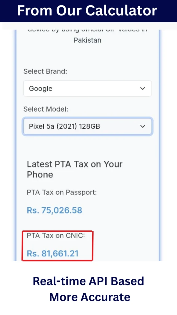 Screenshot of Our PTA Tax Check Calculator