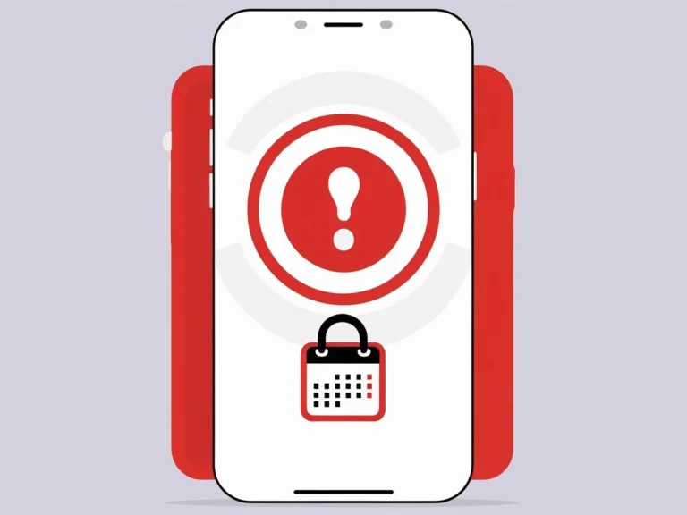 An illustration showing a blocked smartphone with an exclamation icon, padlock, and a calendar showing a past date causing service disruption, clean vector style (3)